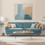 canapé bleu pétrole comme pièce maîtresse dans salon contemporain