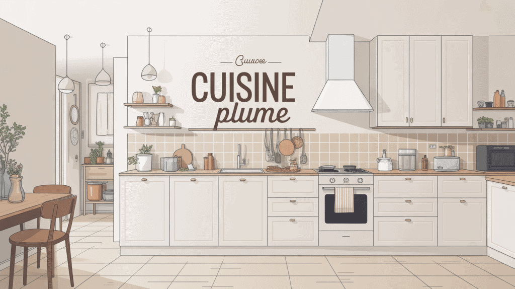Cuisine plume douce et épurée, ambiance chaleureuse