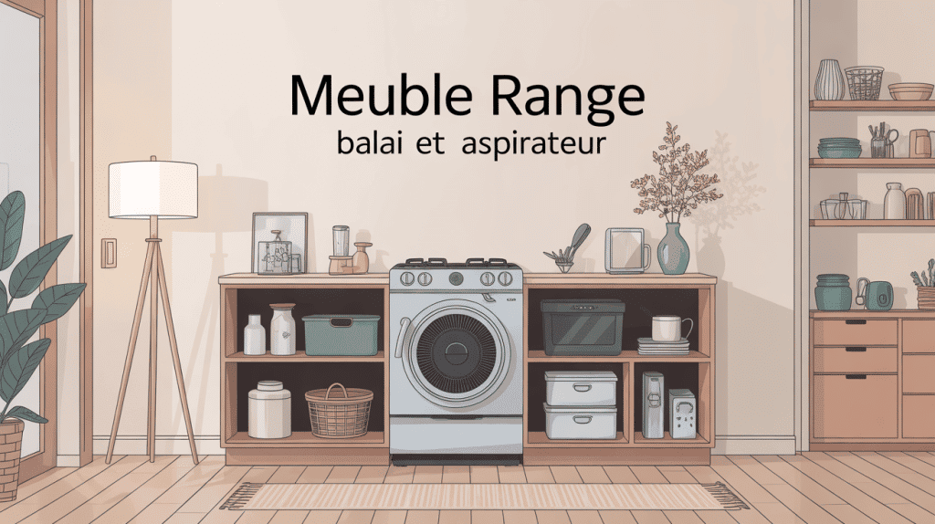 illustration meuble range balai et aspirateur intérieur design