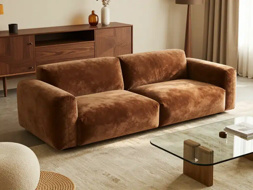 Meubles salon année 70 matières rétro