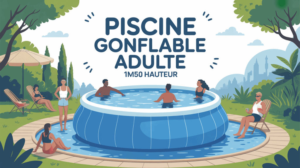 Illustration piscine gonflable adulte 1m50 hauteur fond jardin été