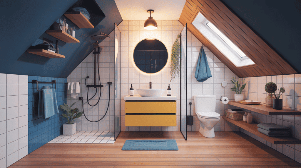 plan optimisé salle de bain sous comble 4m2