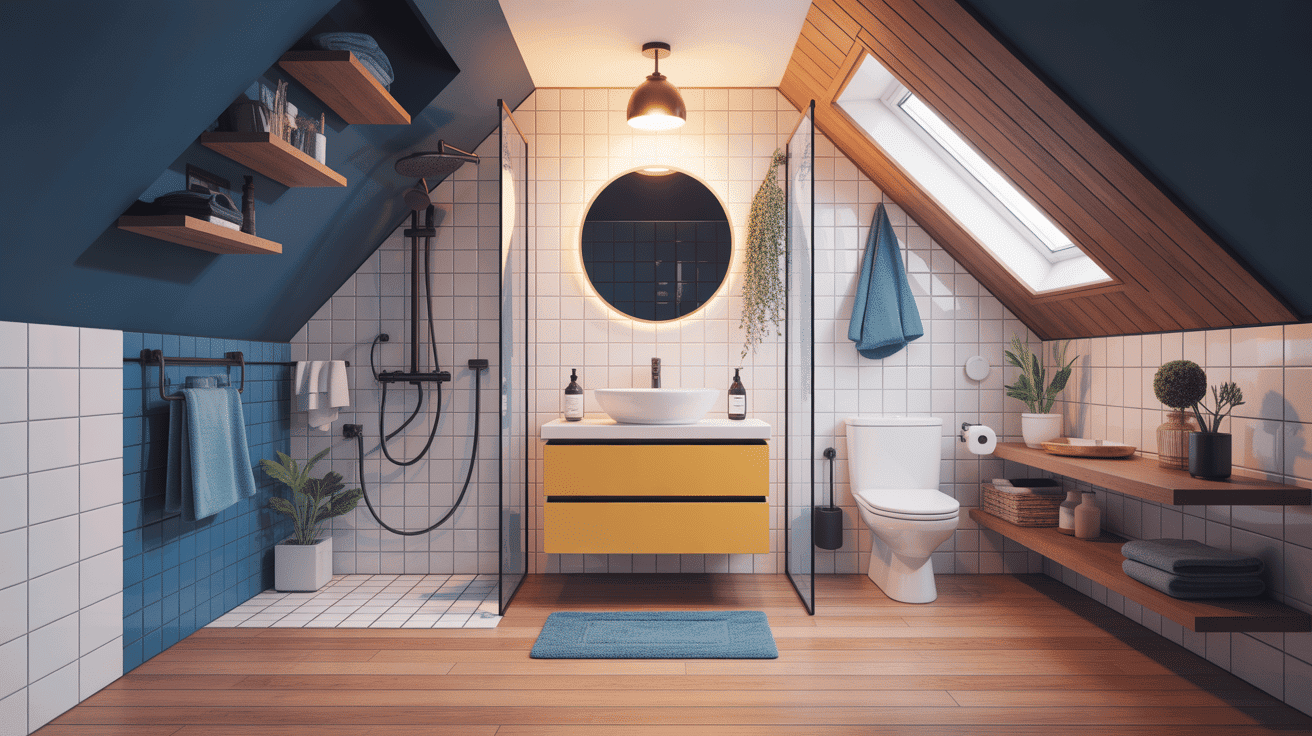 plan optimisé salle de bain sous comble 4m2