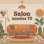Salon année 70 chaleureux couleurs rétro