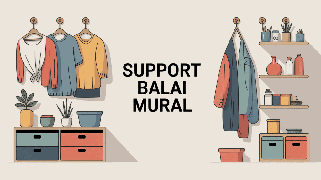 support balai mural placard organisé illustration