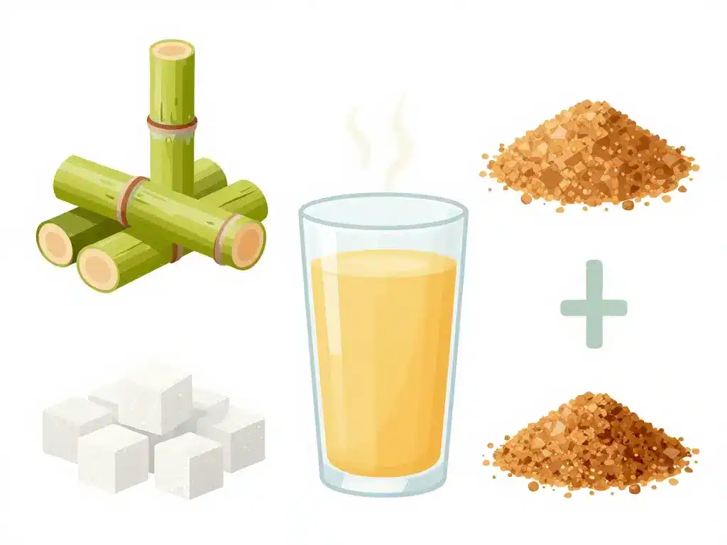 Schéma extraction jus de sucre de canne vs sucre blanc et roux
