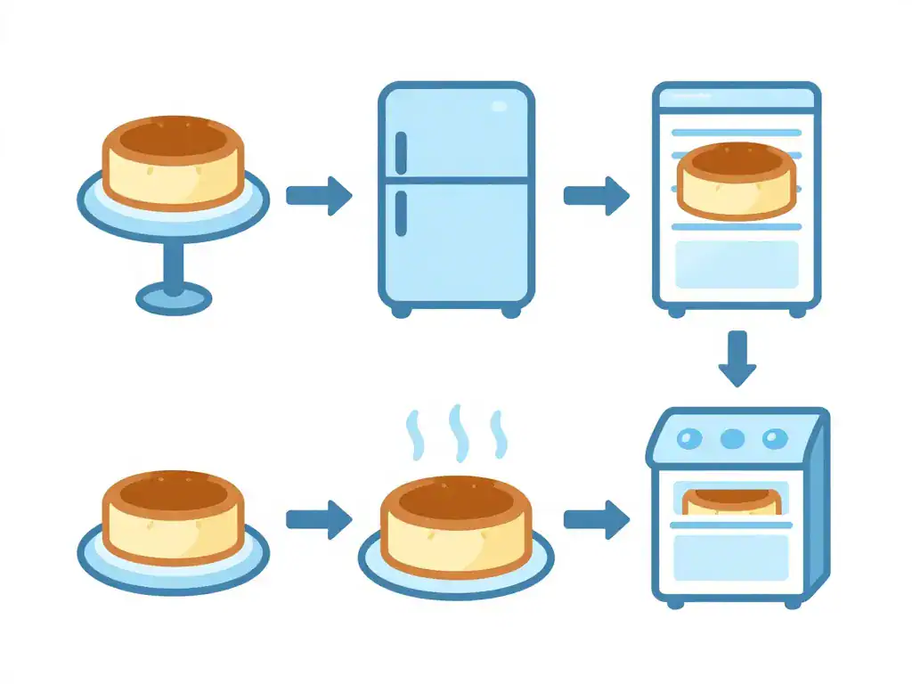 Schéma conservation gateau basque frais, frigo et congélateur