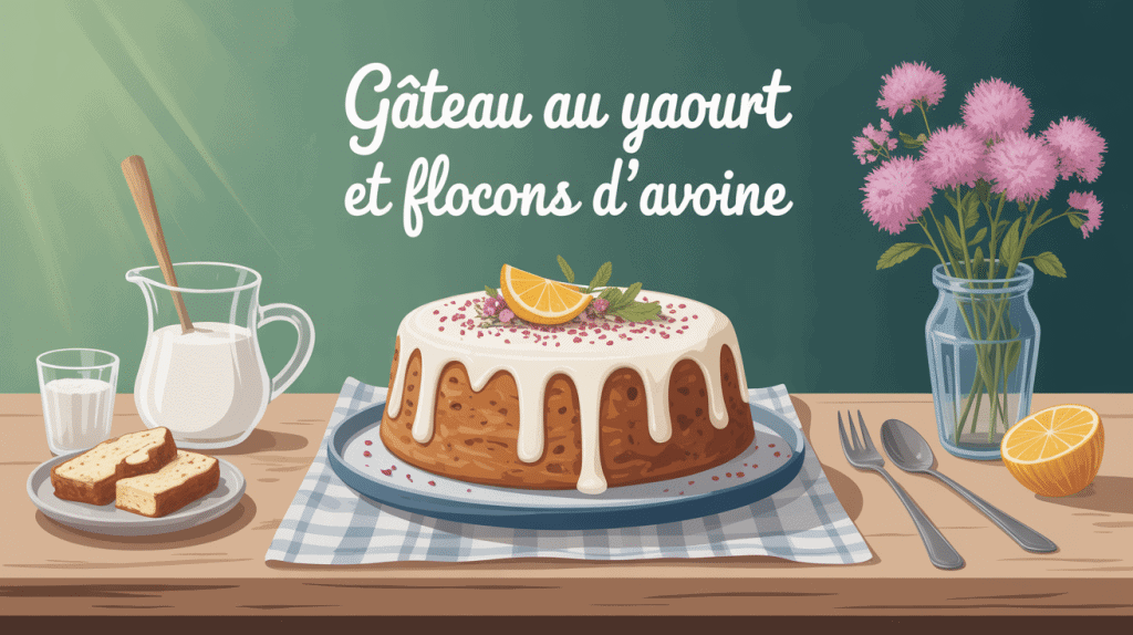 Gateau yaourt flocon d'avoine sur table petit-déjeuner