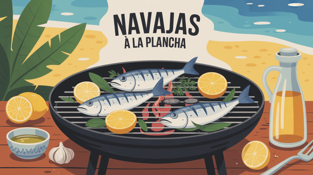 navajas a la plancha grillés sur plancha ambiance méditerranéenne