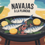 navajas a la plancha grillés sur plancha ambiance méditerranéenne