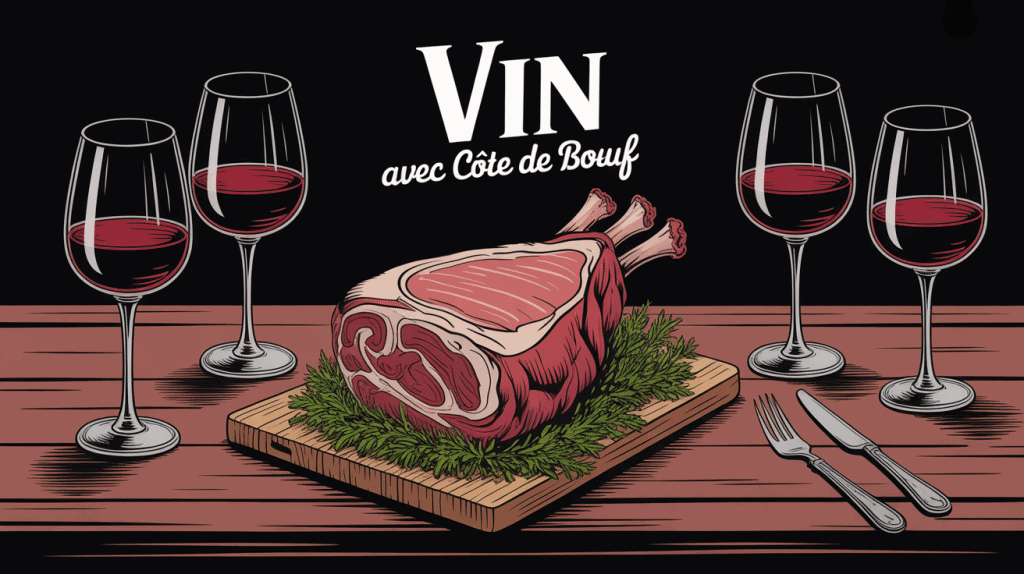 illustration côte de bœuf et verres de vin rouge pour quel vin avec côte de bœuf