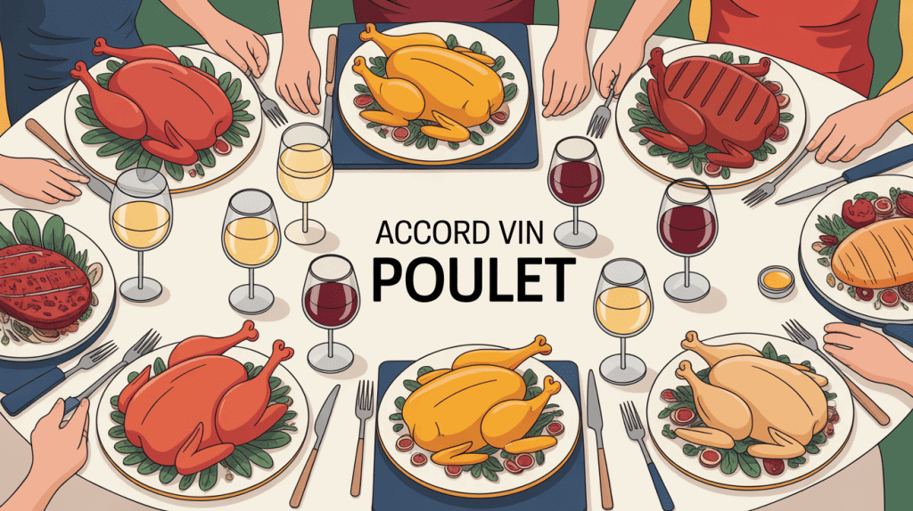 Quel vin avec du poulet sur table élégante vin blanc rouge