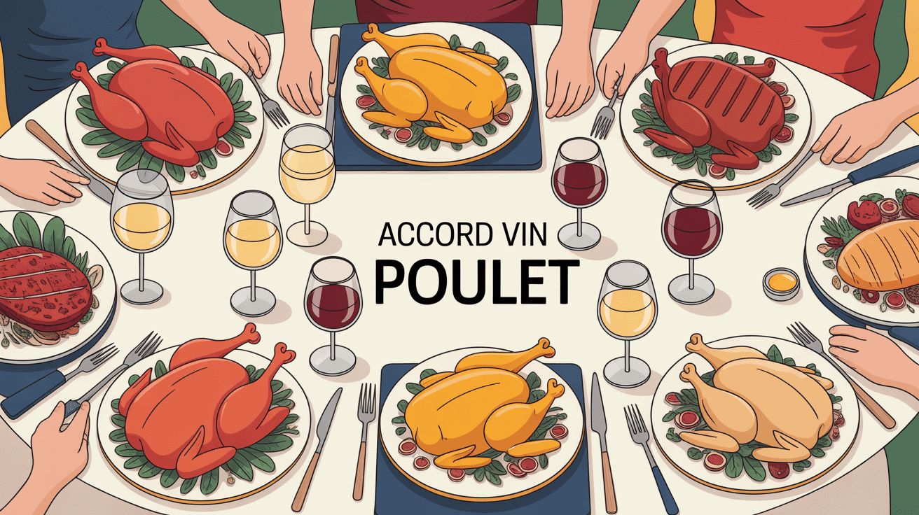 Quel vin avec du poulet sur table élégante vin blanc rouge