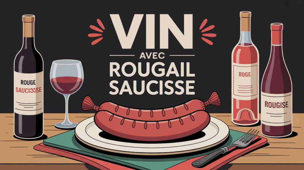 Quel vin avec rougail saucisse illustration assiette et bouteilles