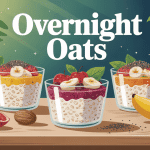 Bocaux de recette overnight oats crémeux avec garnitures fruits rouge et graines