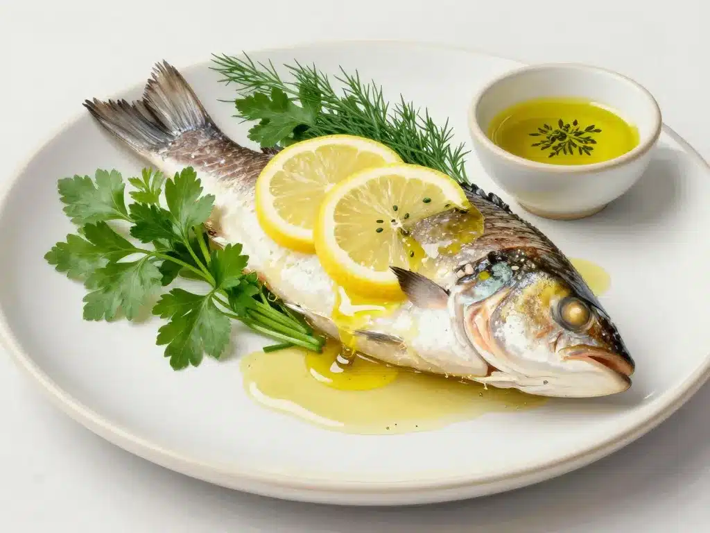 Filet dorade sauce citron persil et huile d’olive