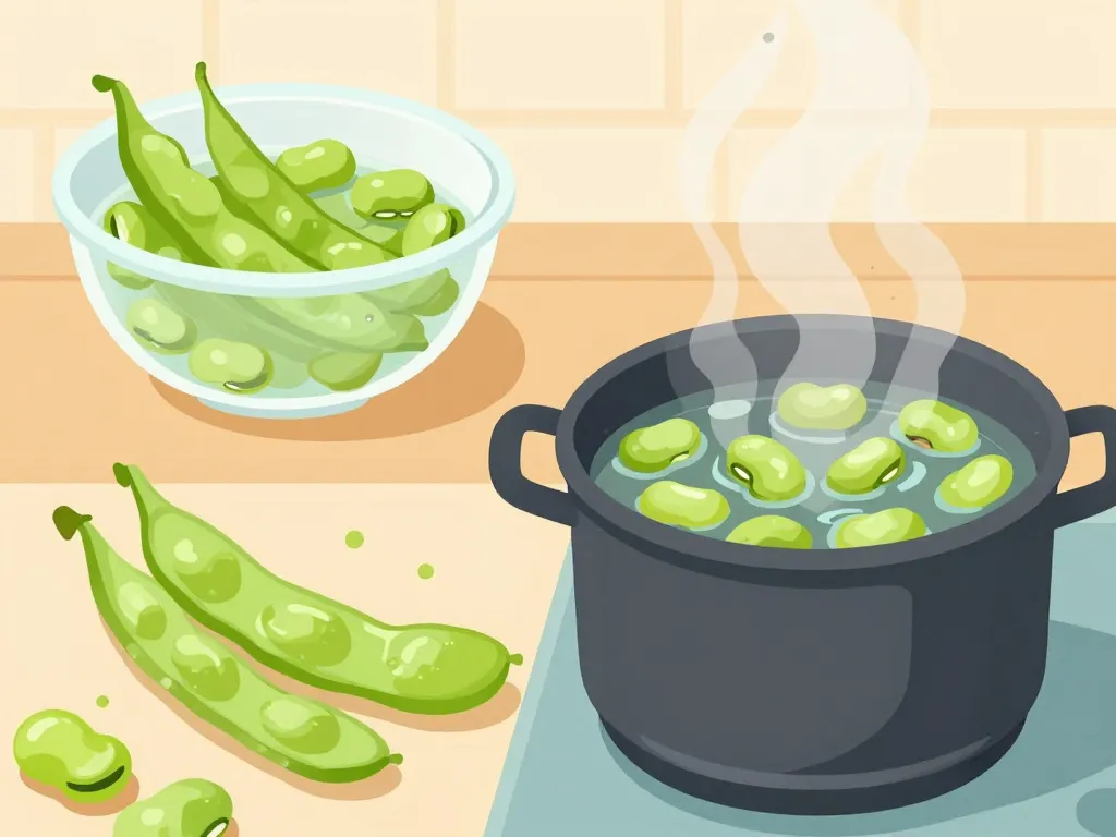 Etapes cuisson feves sèches à l'eau avec transformation visuelle