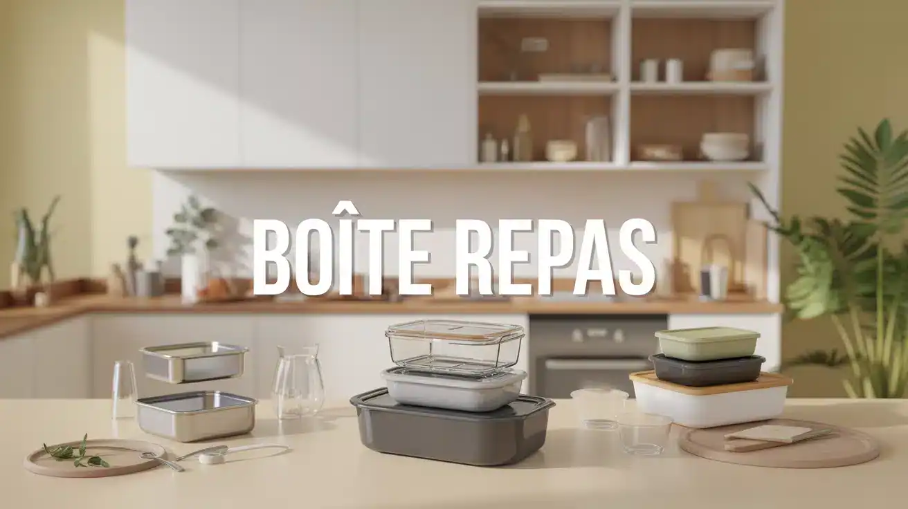 Boîtes repas en inox verre et plastique sur table de bureau