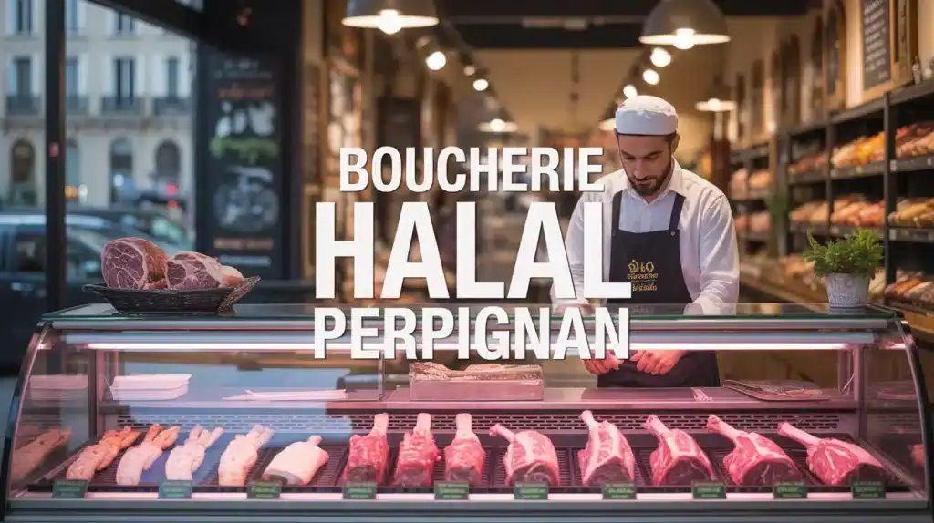 vitrine boucherie halal Perpignan avec viande fraîche et artisan