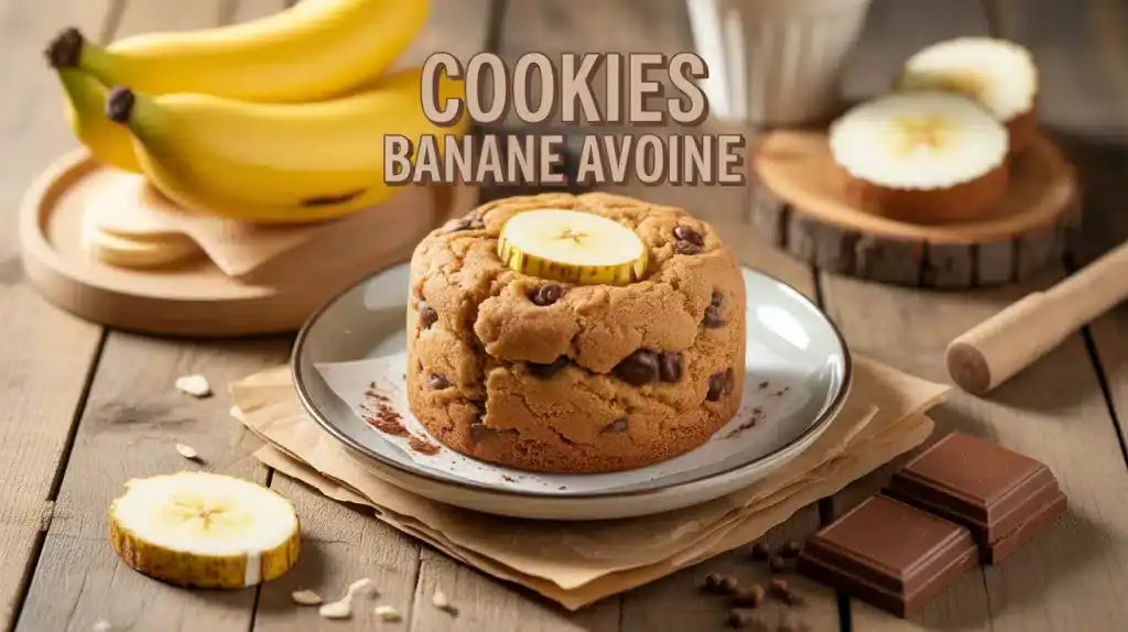 illustration cookies banane avoine avec bananes et avoine sur table en bois