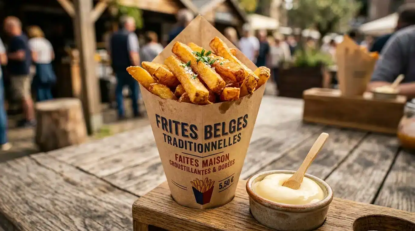 Cornet de frites dorées et croustillantes avec une touche de mayonnaise