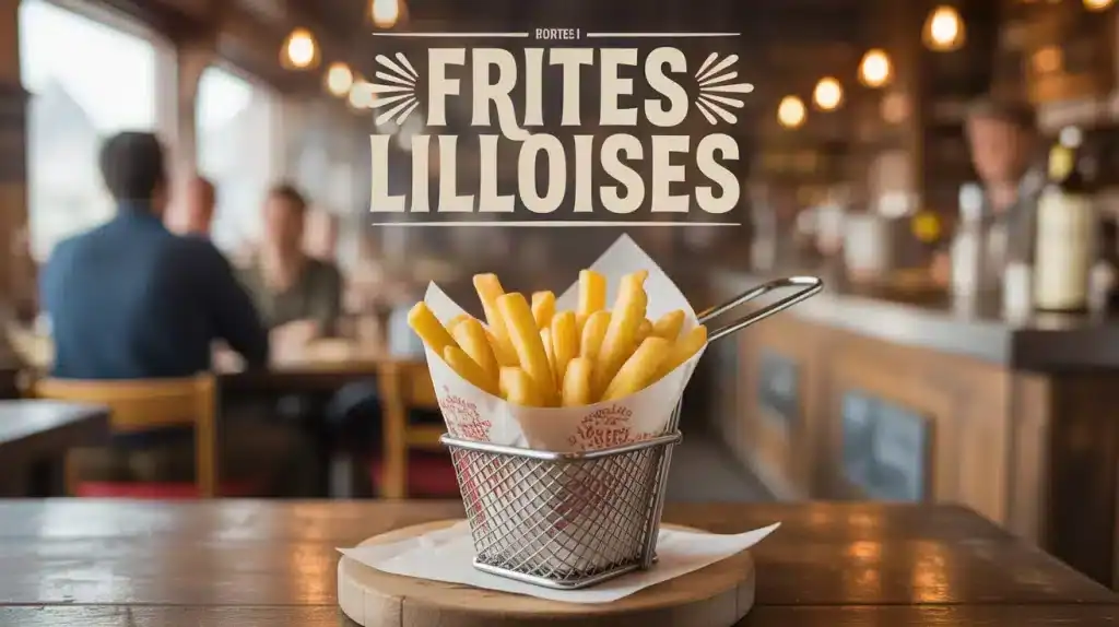 cornet de frites lilloises dorées croustillantes sur table rustique