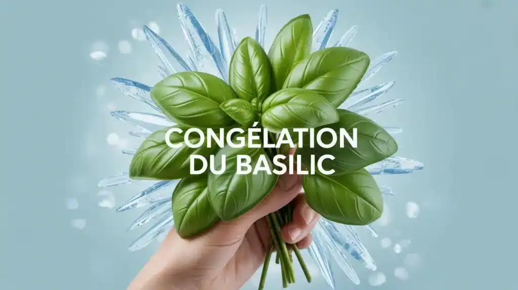 bouquet de basilic frais et congelé avec cristaux de glace