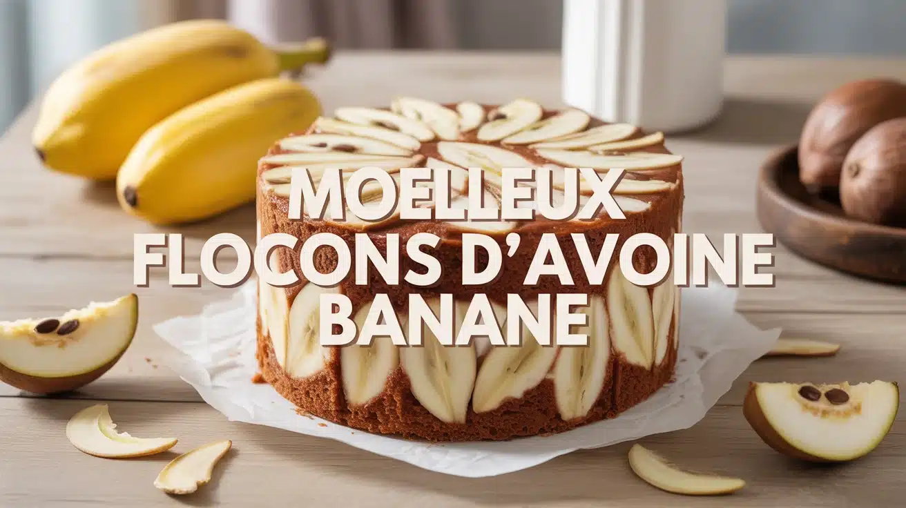 gâteau moelleux flocons d avoine banane sur table en bois