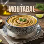Bol de moutabal crémeux avec aubergine grillée tahini citron huile d'olive
