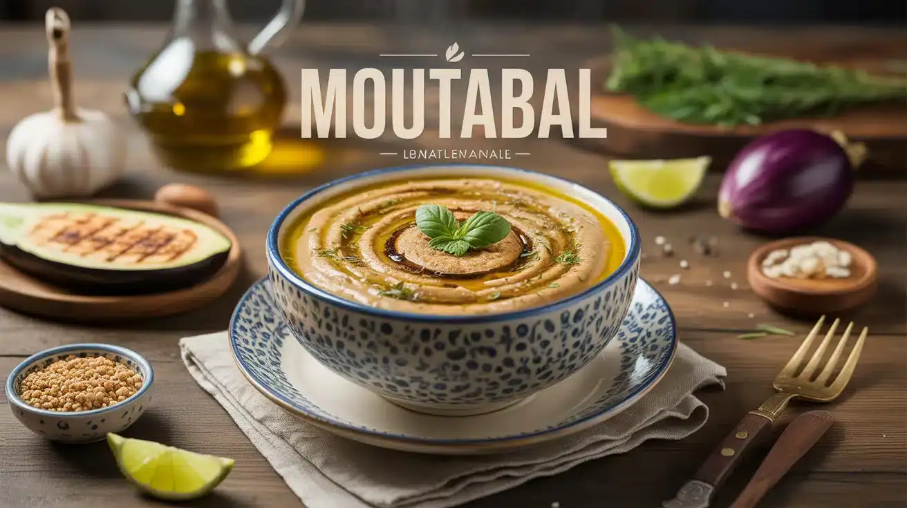 Bol de moutabal crémeux avec aubergine grillée tahini citron huile d'olive