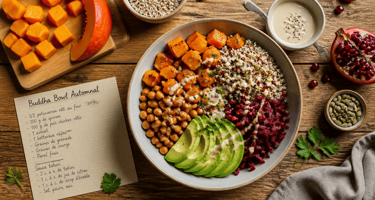 Bowls Buddha Bowl automnal sur table bois