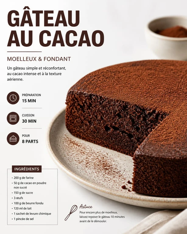 Gâteau au cacao moelleux fait maison