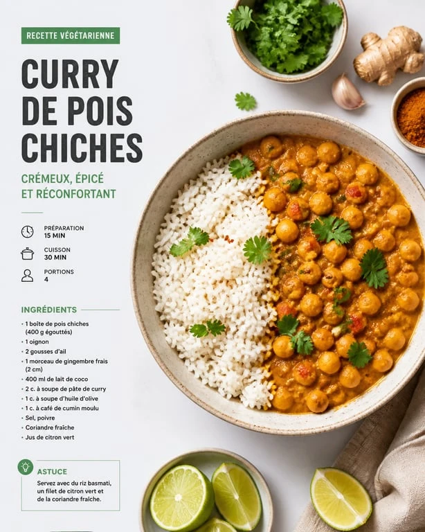 Curry de pois chiches express, une recette facile et pas cher