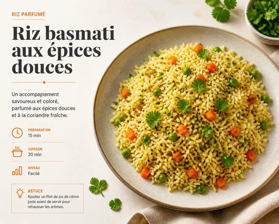 Riz basmati aux épices douces et petits légumes en accompagnement