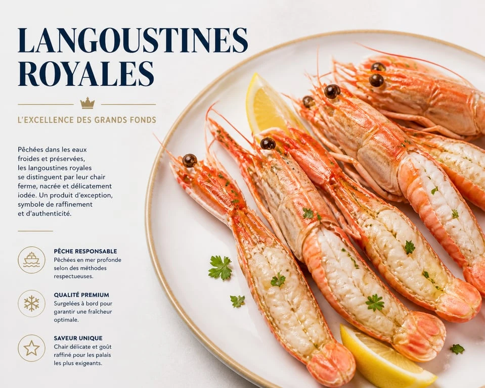 Recette de langoustines royales au court-bouillon dressées dans une assiette