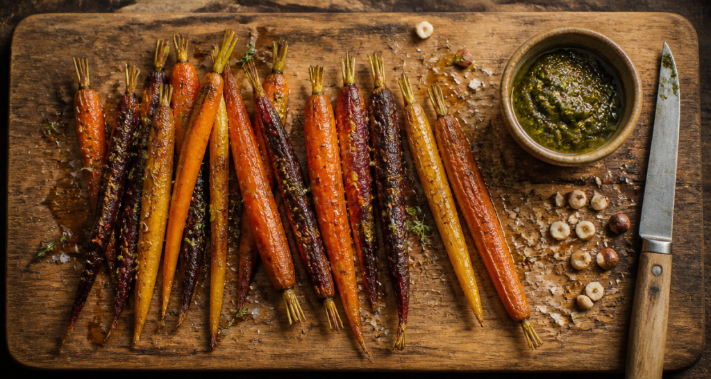 Carottes rôties au miel, thym et cumin