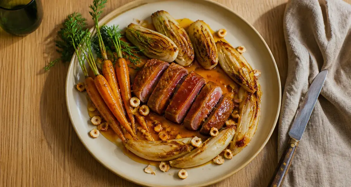 Accompagnement canard à l'orange : magret et légumes rôtis à l’orange