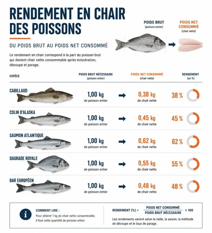 Infographie sur le rendement des poissons pour calculer la quantité de poisson par personne
