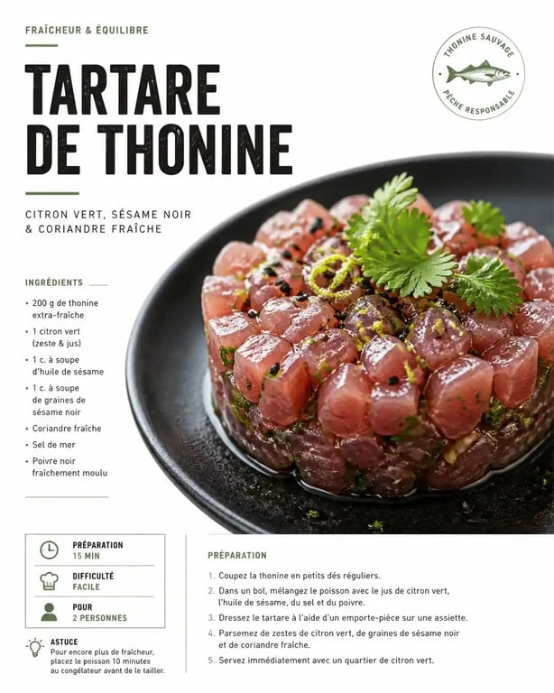 Tartare de thonine crue au gingembre et citron vert, prêt à déguster