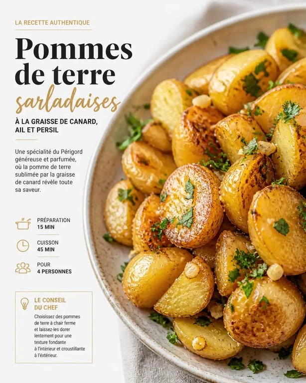 Assiette de pommes de terre sarladaises dorées comme accompagnement de pommes de terre