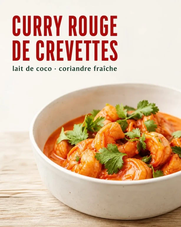 Recette de curry rouge de crevettes au lait de coco avec coriandre fraîche