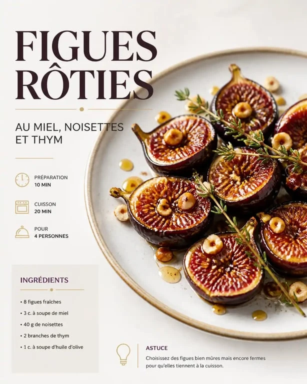 Dessert aux figues fraîches rôties au miel et noisettes dans une assiette