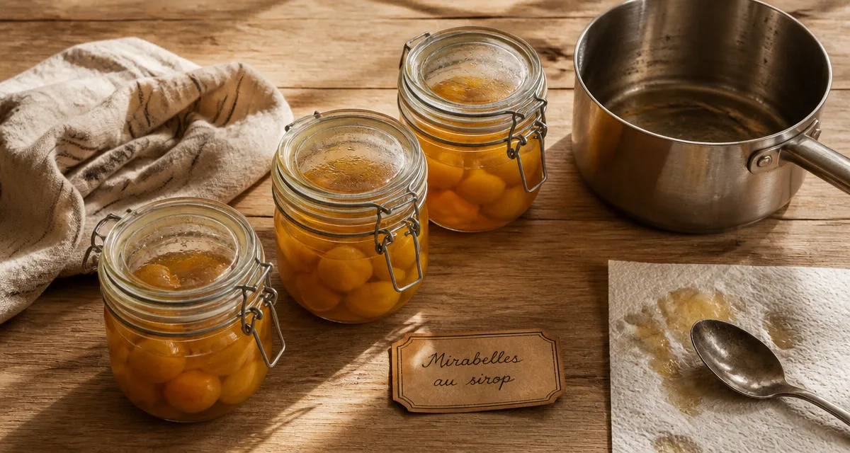 Mirabelle au sirop sans stérilisation en bocaux fermés, choc thermique, fruits intacts