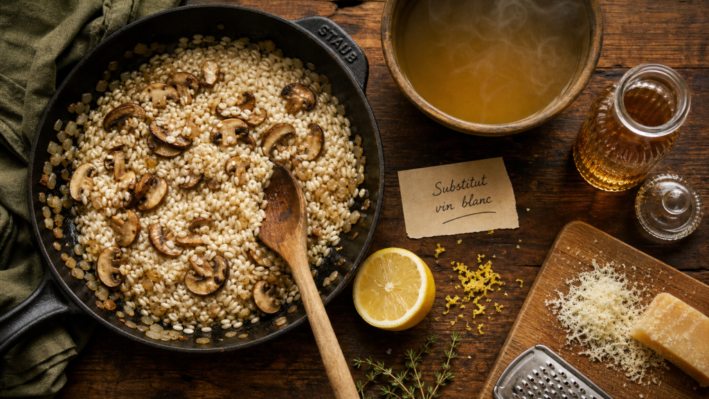 Remplacer le vin blanc en cuisine : 3 dosages précis et l&rsquo;astuce du vinaigre dilué