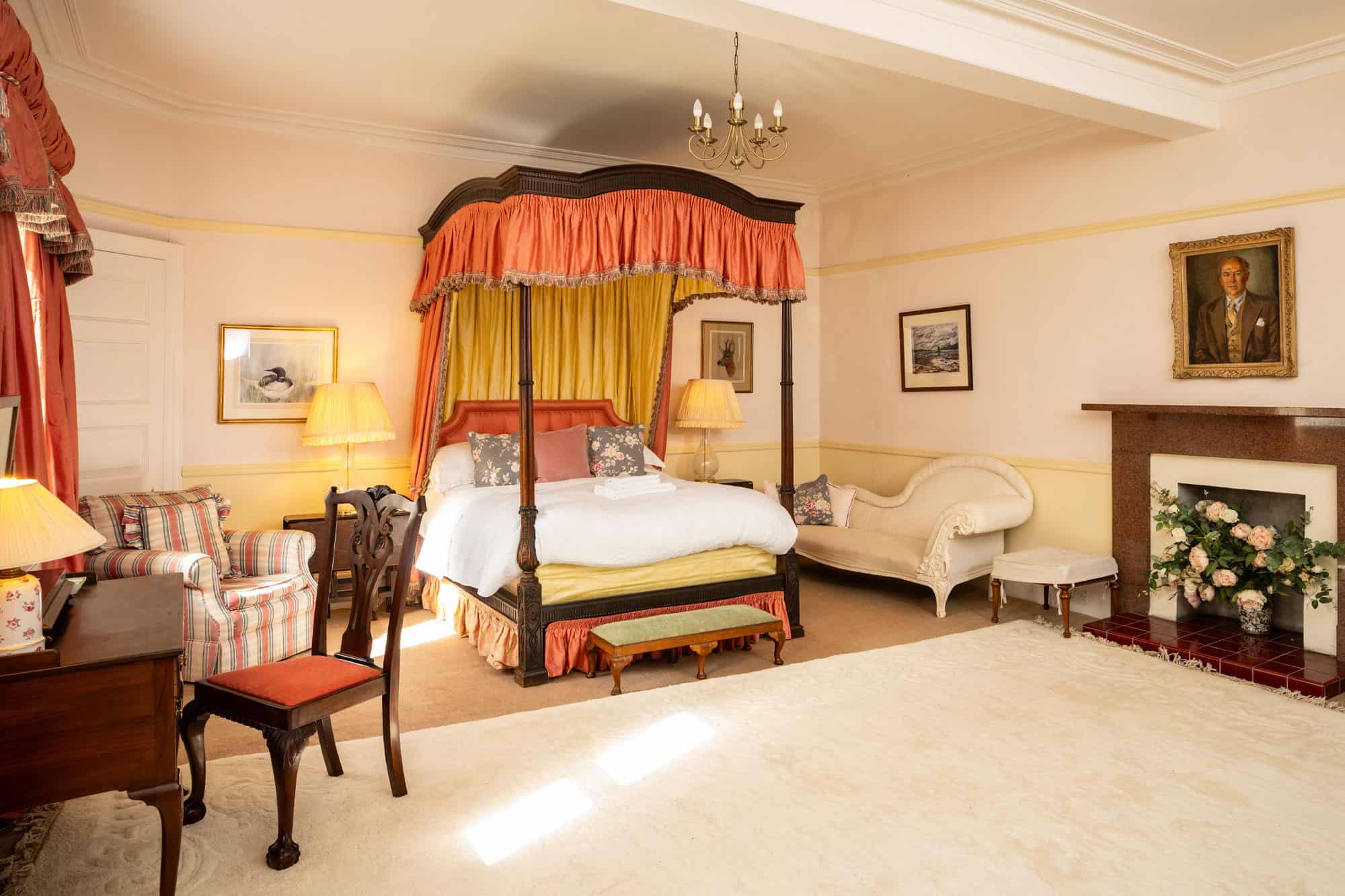 Staying At Erchless Castle Estate. A bedroom with a four-poster bed.