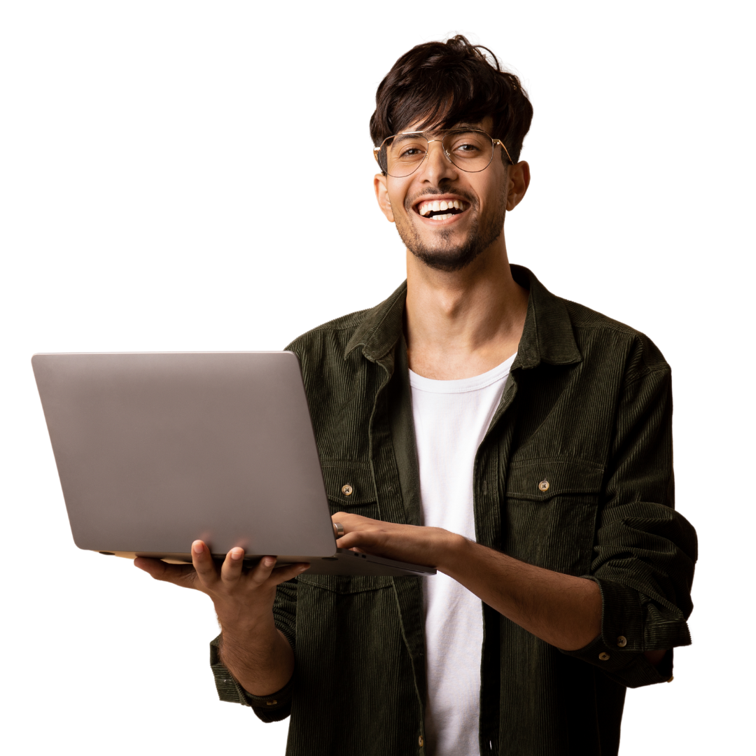 a man holding a laptop