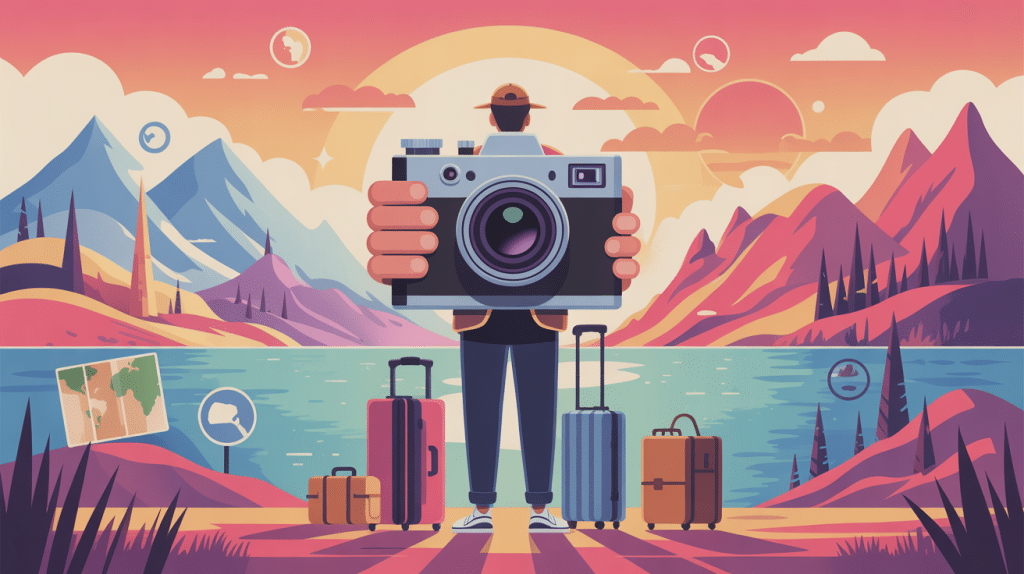 appareil photo voyage silhouette aventure paysage