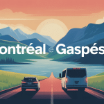 Trajet gaspésie montréal en voiture et bus sur route au bord du fleuve