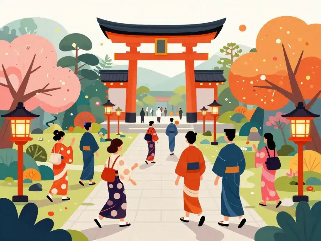 Illustration symbolique conseils et événements Heian Jingu Kyoto Japan