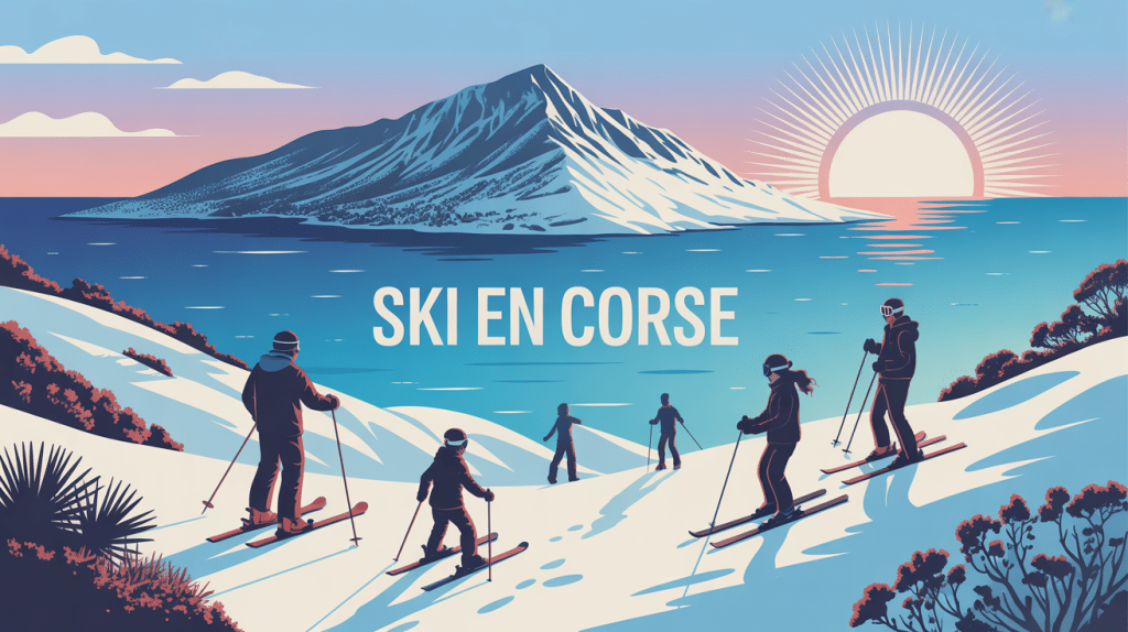ski en corse vue mer montagne skieurs